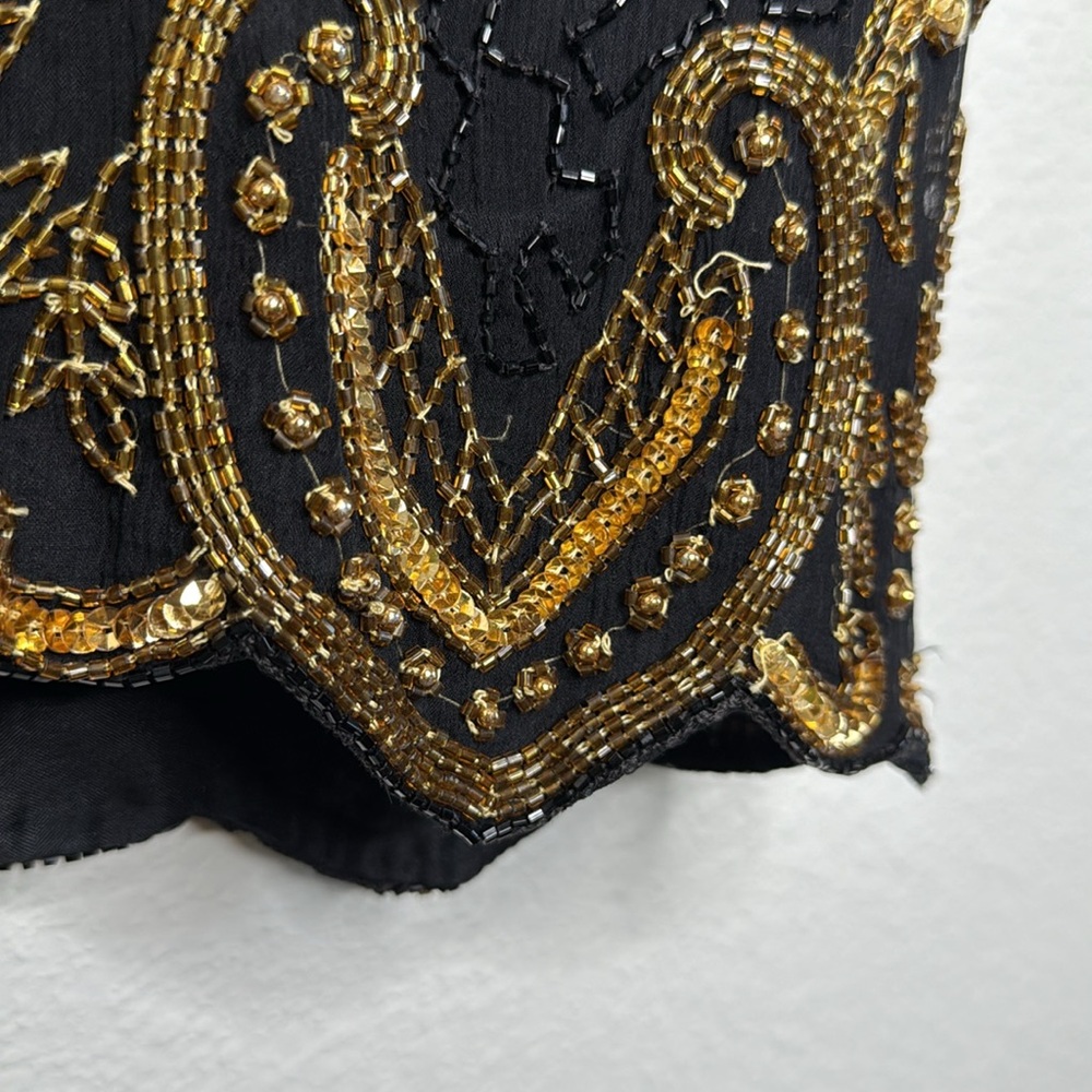 Exclusive Vintage 80’s Black and Gold Beaded 100% Silk Women's Top Size Small - Picture 5 of 12